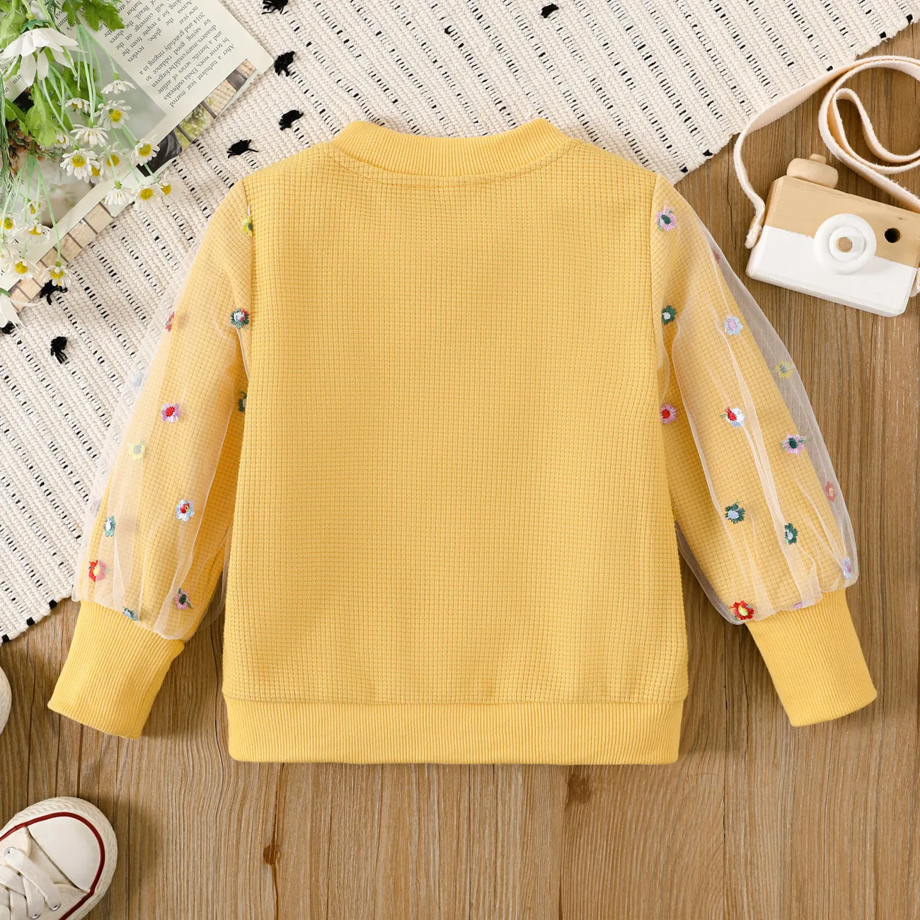 Toddler Girl Floral Pattern Button Tops Yellow big image 1