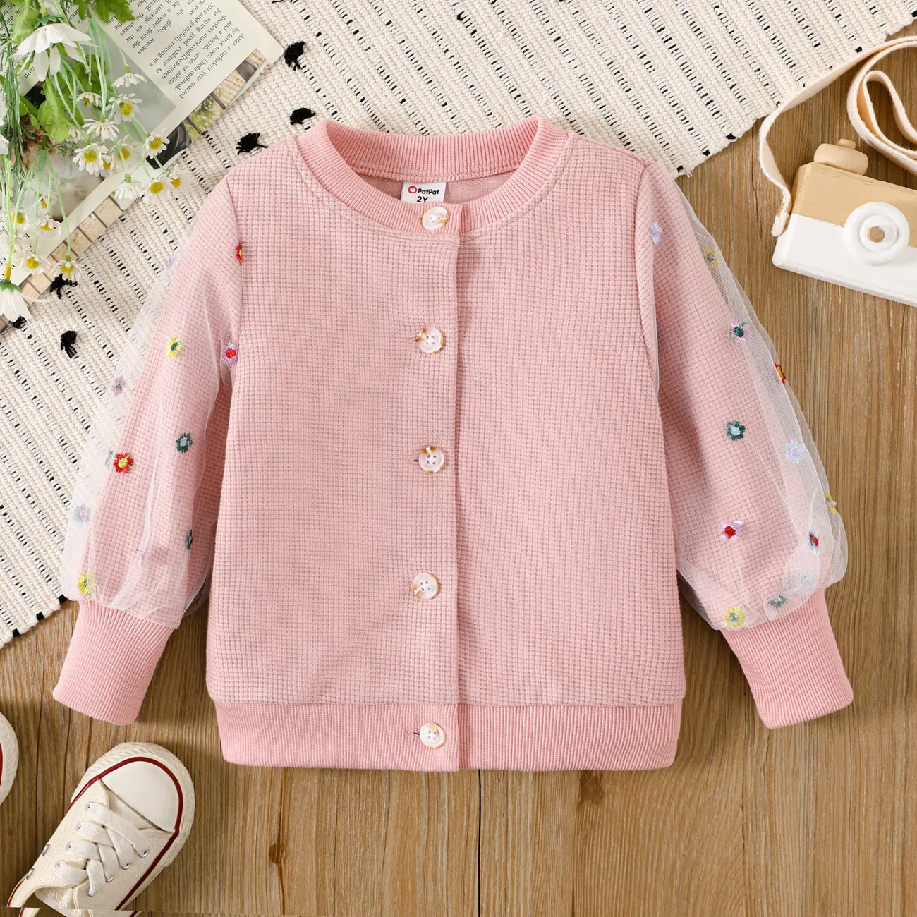 Toddler Girl Floral Pattern Button Tops Pink big image 1