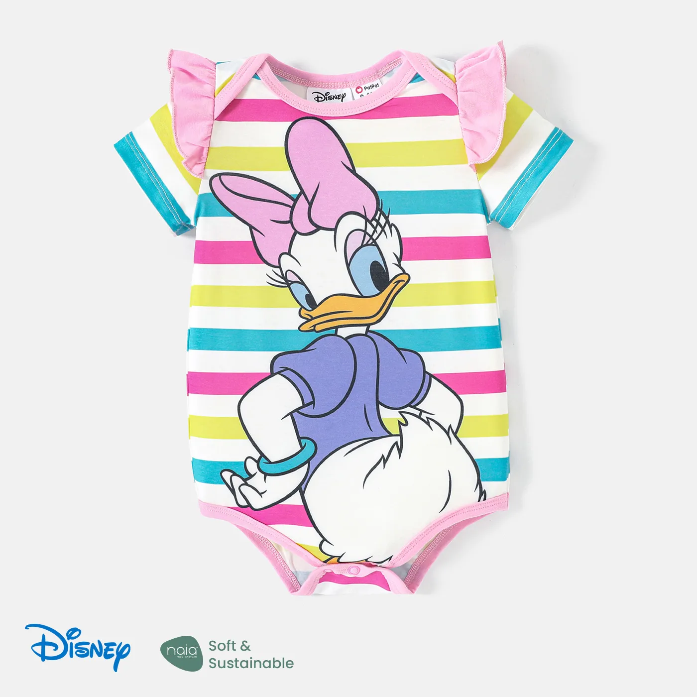 Disney Mickey and Friends Baby Boy/Girl Ruffled Short-sleeve Colorful Striped or Dots Graphic Naia™ Romper  big image 1