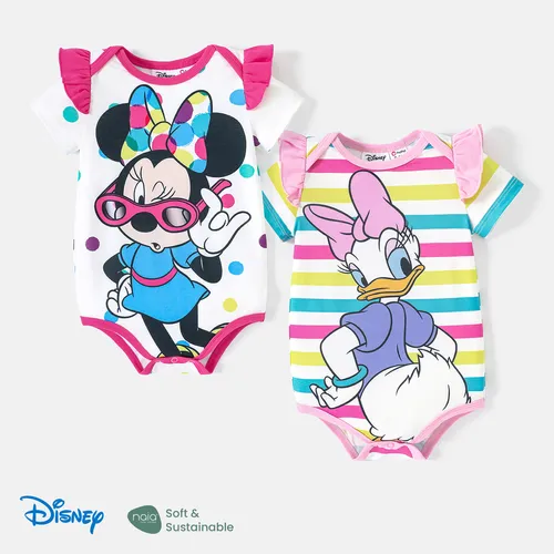Disney Mickey and Friends Baby Boy/Girl Ruffled Short-sleeve Colorful Striped or Dots Graphic Naia™ Romper