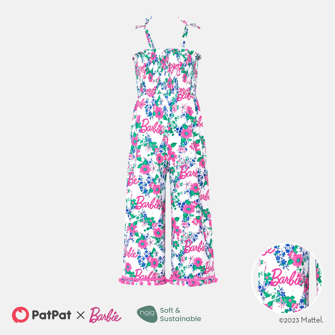 

Barbie Toddler/Kid Girl Floral & Letter Print Smocked Slip Jumpsuit