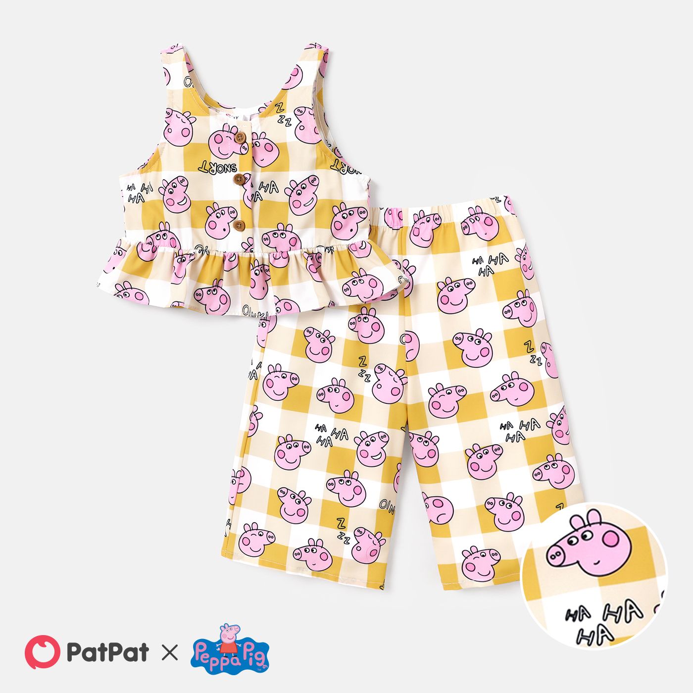 

Peppa Pig Toddler Girl 2pcs Ruffle Hem Character Print Plaid Camisole and Shorts Set