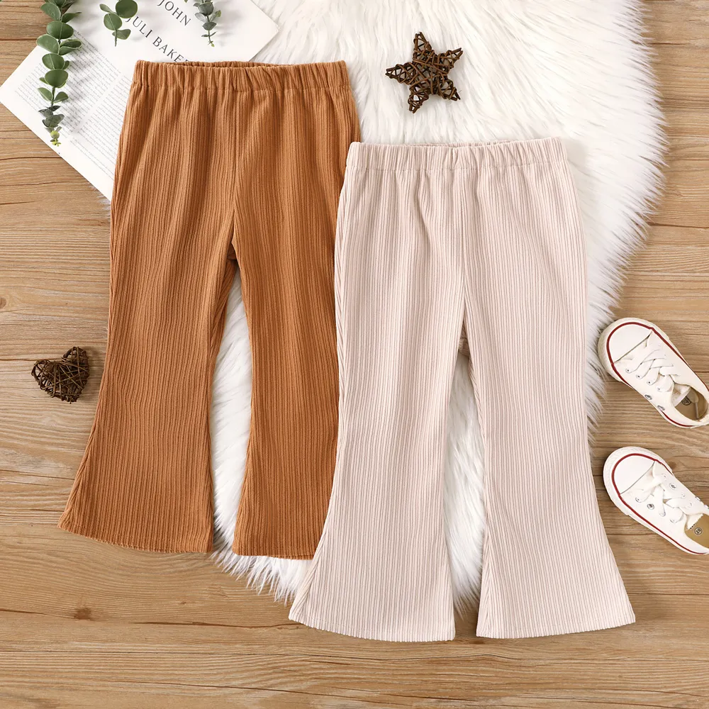 Toddler Girl Solid Textured Flared Pants big image 2