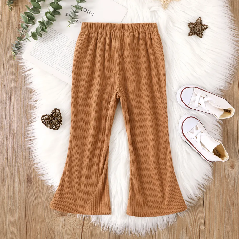 Toddler Girl Solid Textured Flared Pants big image 3