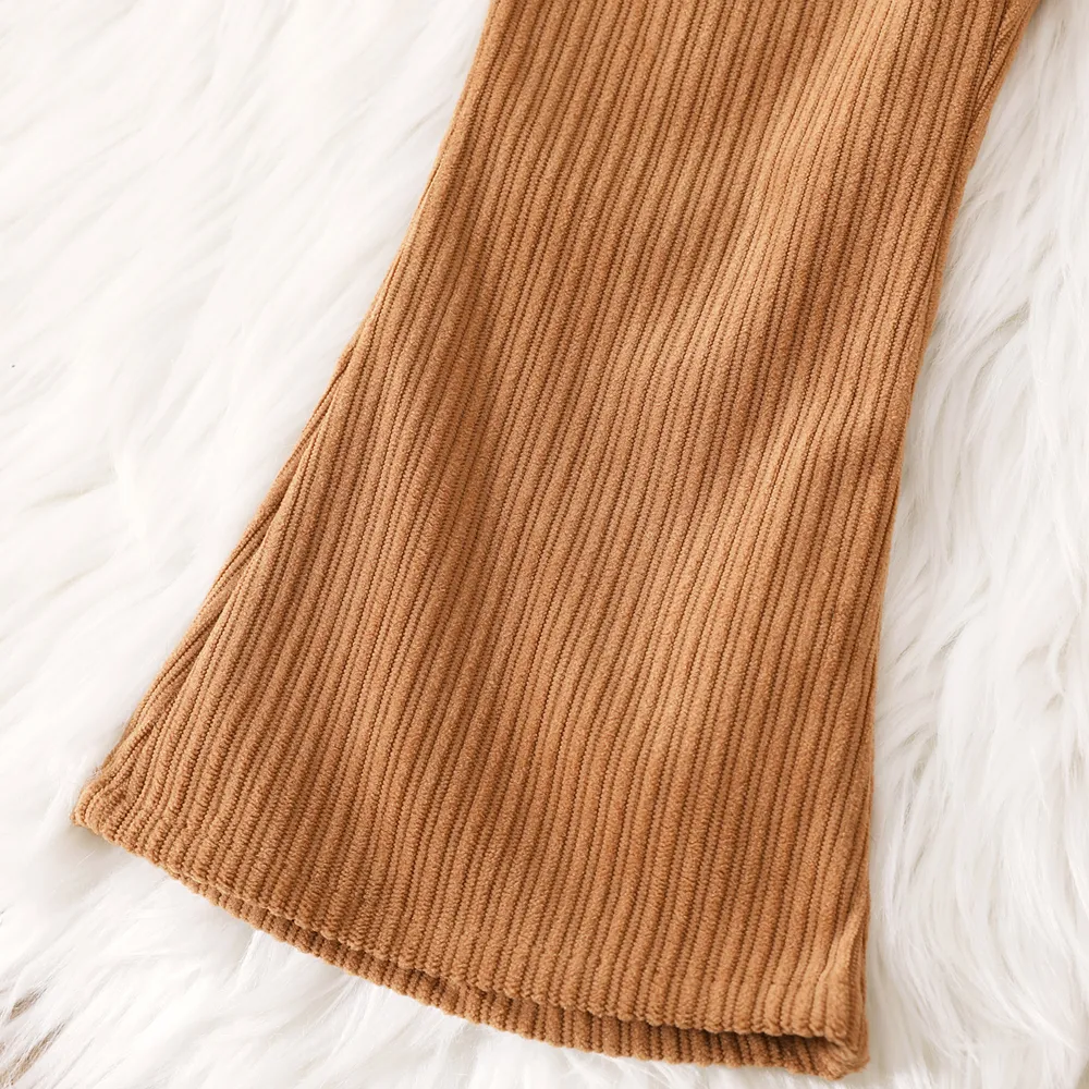 Toddler Girl Solid Textured Flared Pants big image 5