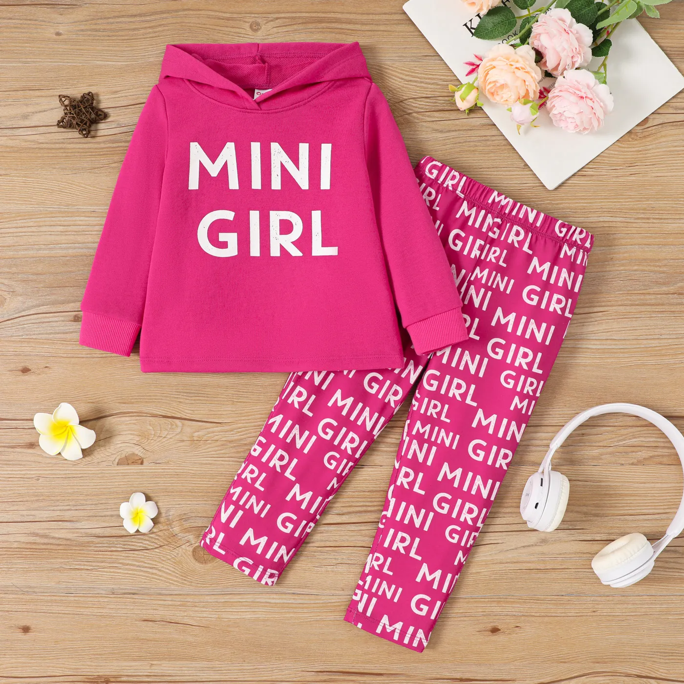 2pcs Toddler Girl Letter Print Hoodie and Pants Set 