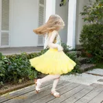 2pcs Toddler Girl Naia™ Lemon Print Ruched Cami Top and Mesh Tiered Skirt Set TenderYellow image 4