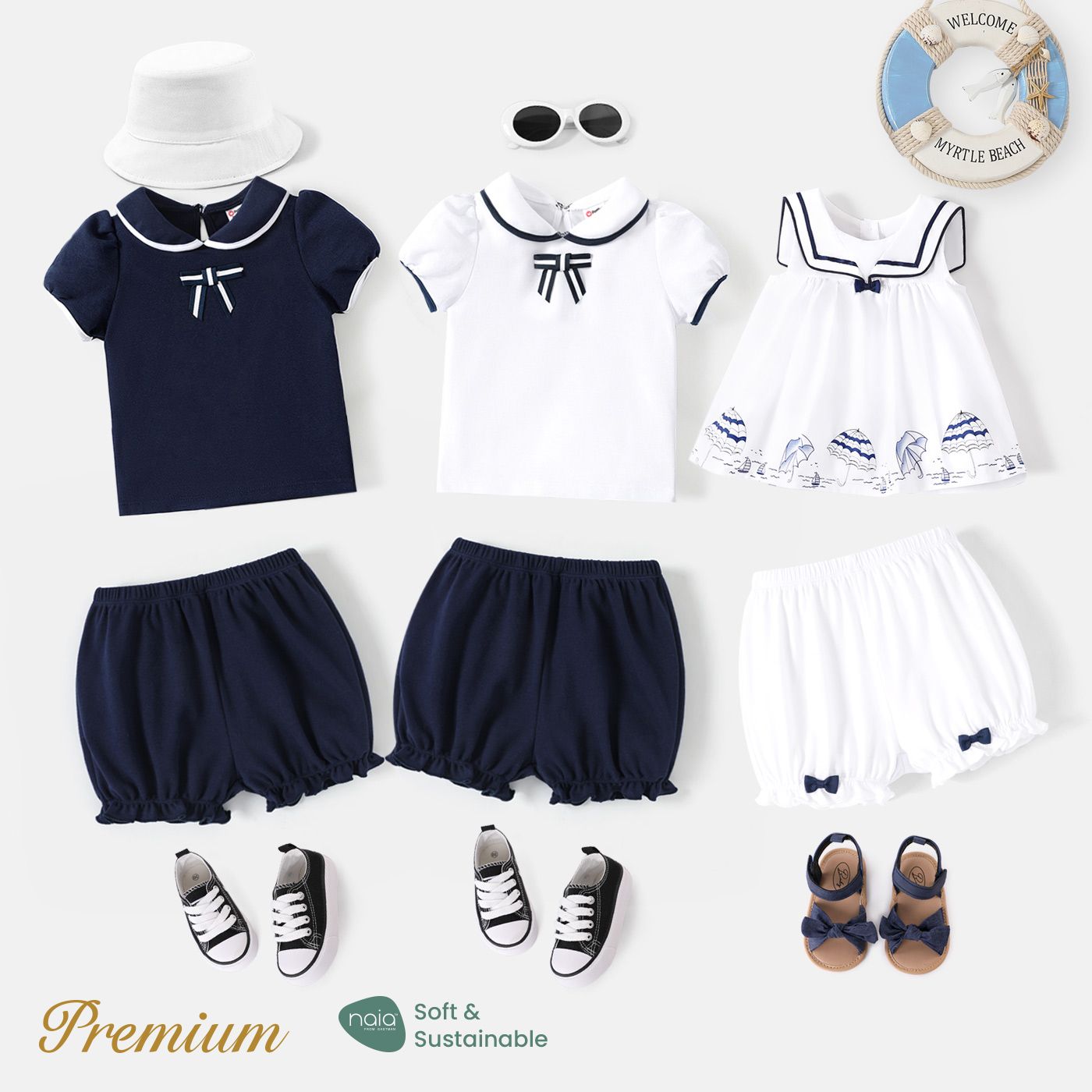 <Sailor’s Delight> 2pcs Baby Girl Top And Shorts Set