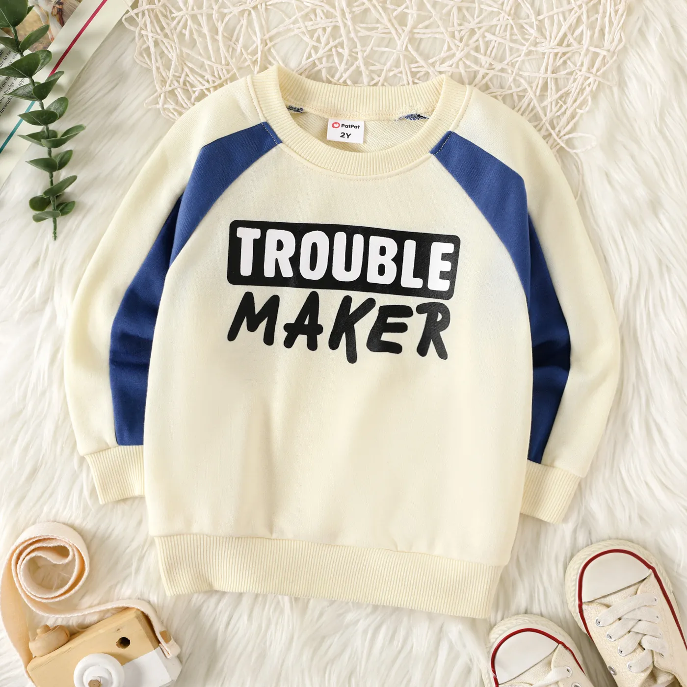 Toddler Girl/Boy Letter Print Pullover Sweatshirt  Blue