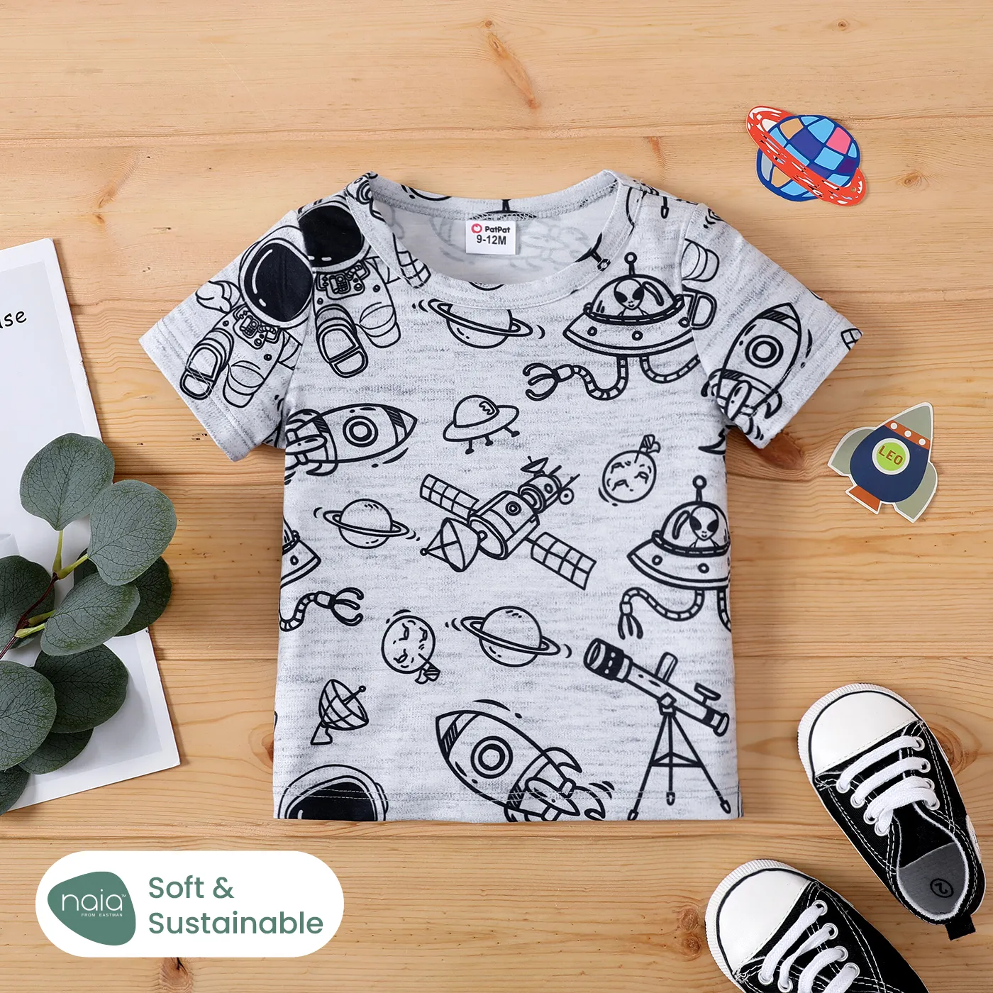 Baby Boy Space Print Naia™ Short-sleeve Tee gray big image 1