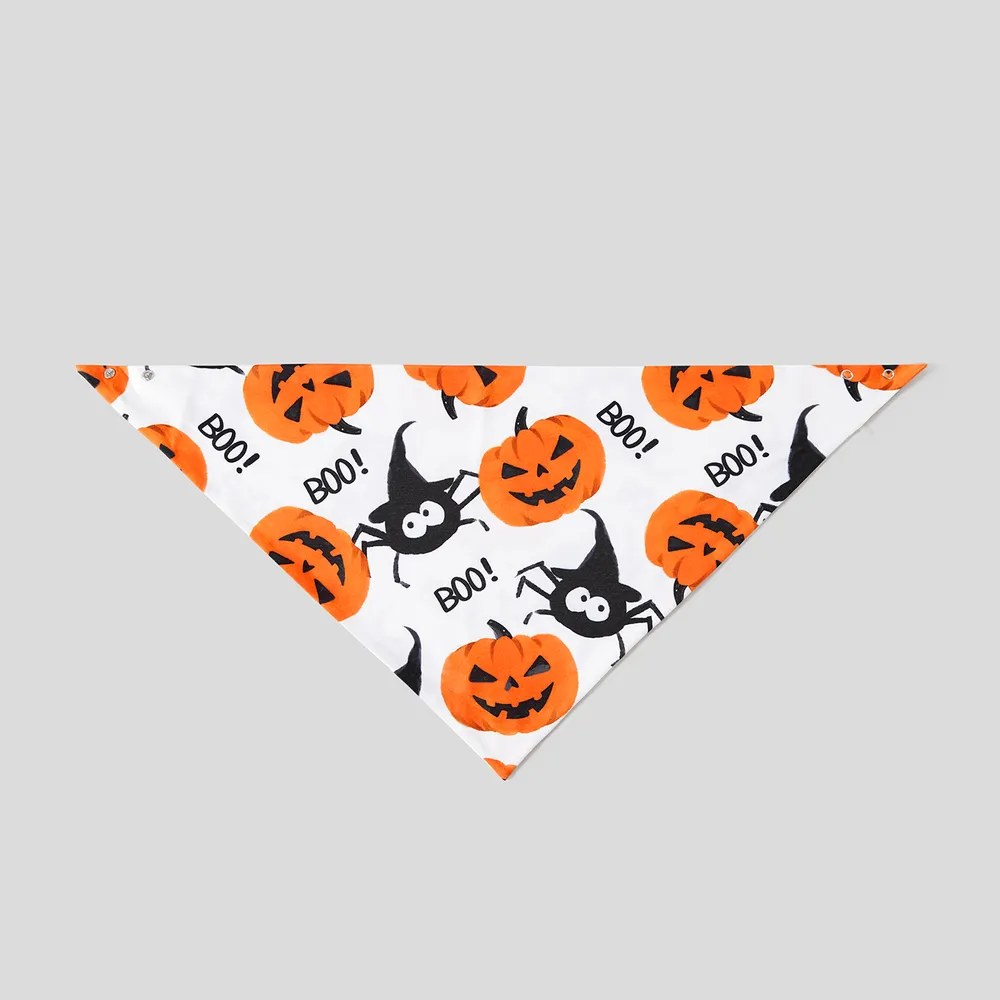 Halloween Family Matching Pumpkin Print Dresses and Short Sleeve Colorblock Tops Sets big image 25