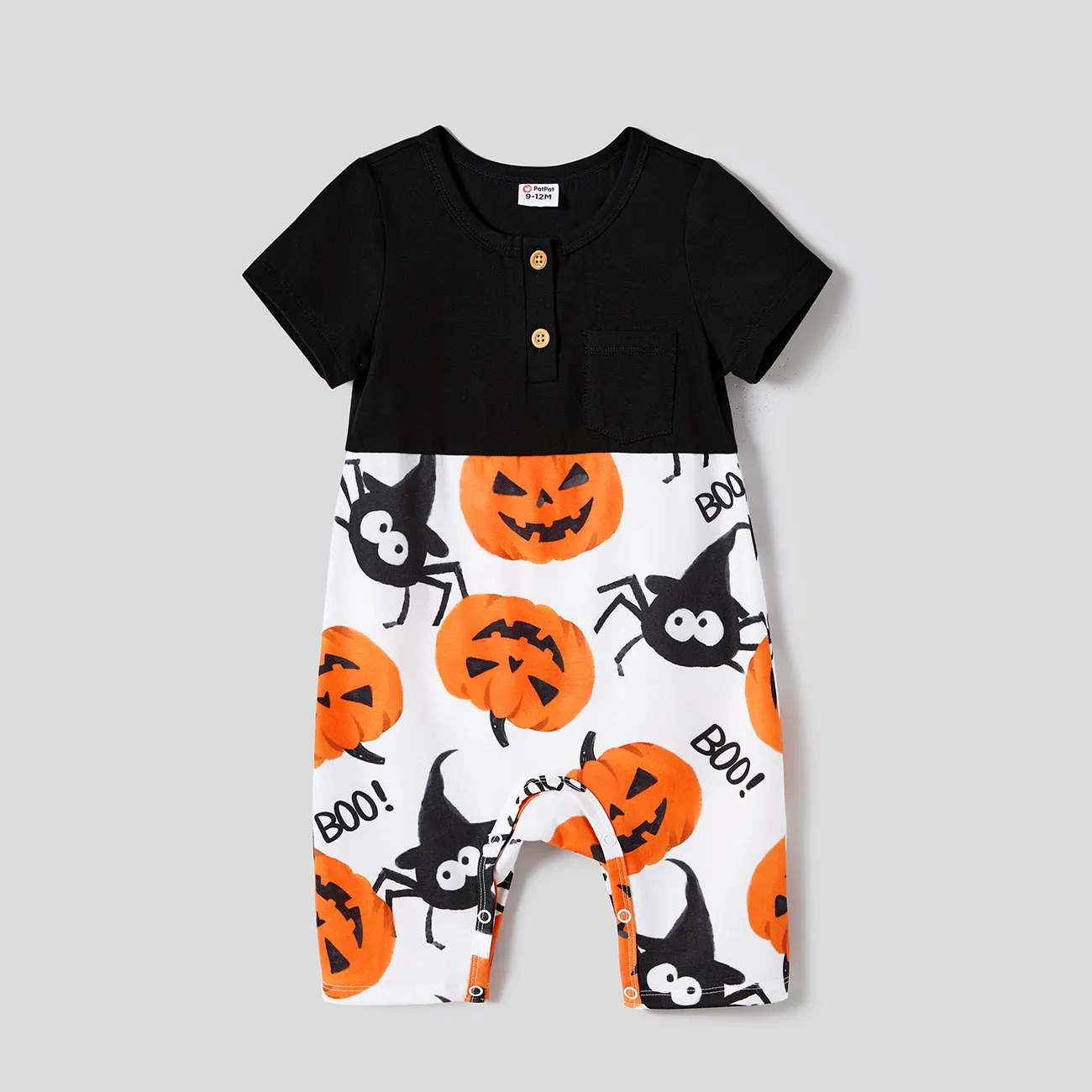 Halloween Family Matching Pumpkin Print Dresses and Short Sleeve Colorblock Tops Sets  big image 1