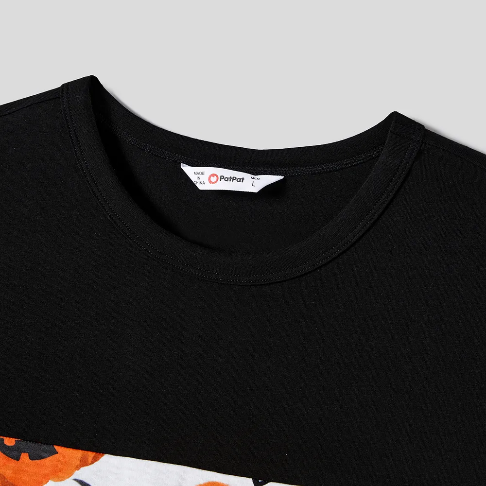 Halloween Family Matching Pumpkin Print Dresses and Short Sleeve Colorblock Tops Sets big image 22