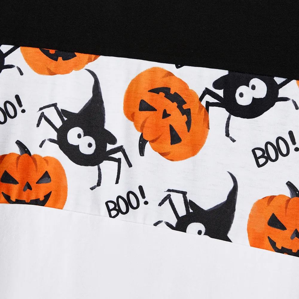 Halloween Family Matching Pumpkin Print Dresses and Short Sleeve Colorblock Tops Sets big image 23