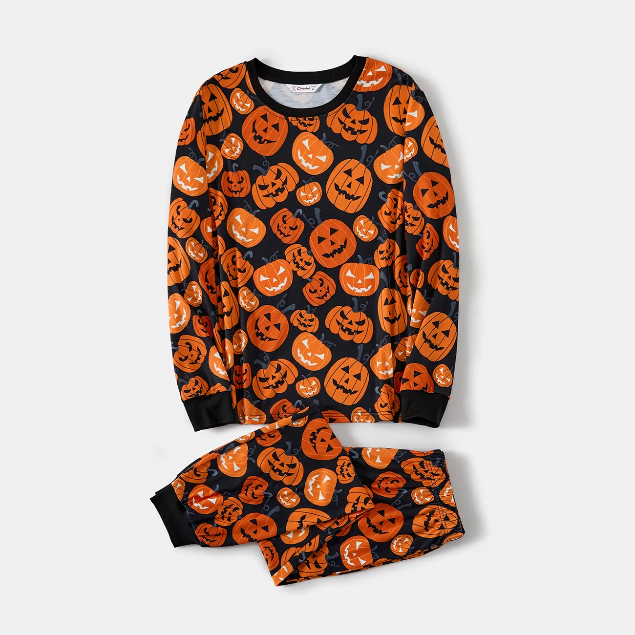 Halloween Family Matching Pumpkin Print Pajamas Sets (Flame Resistant) MultiColour big image 1