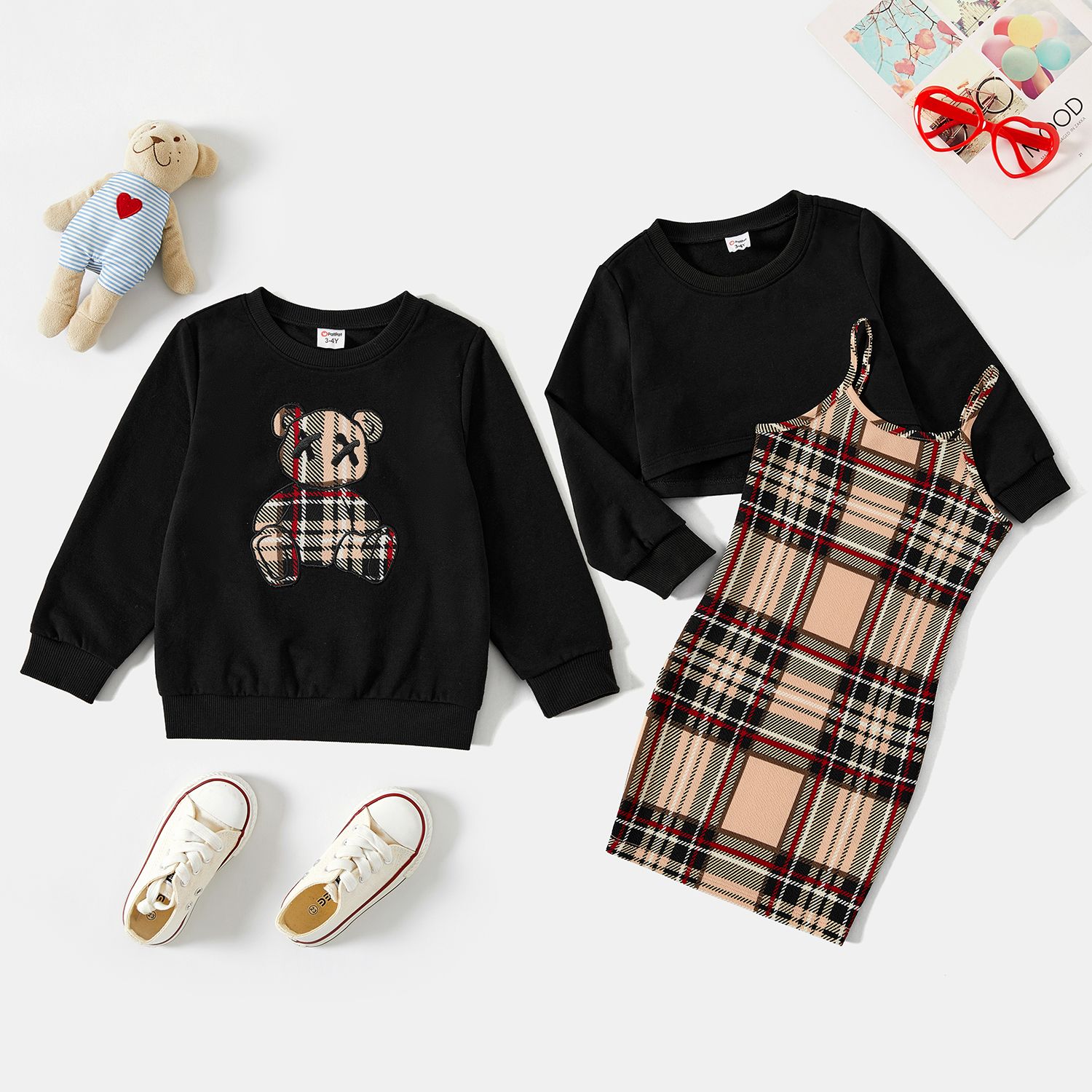 

Siblings matching plaid two-piece sets