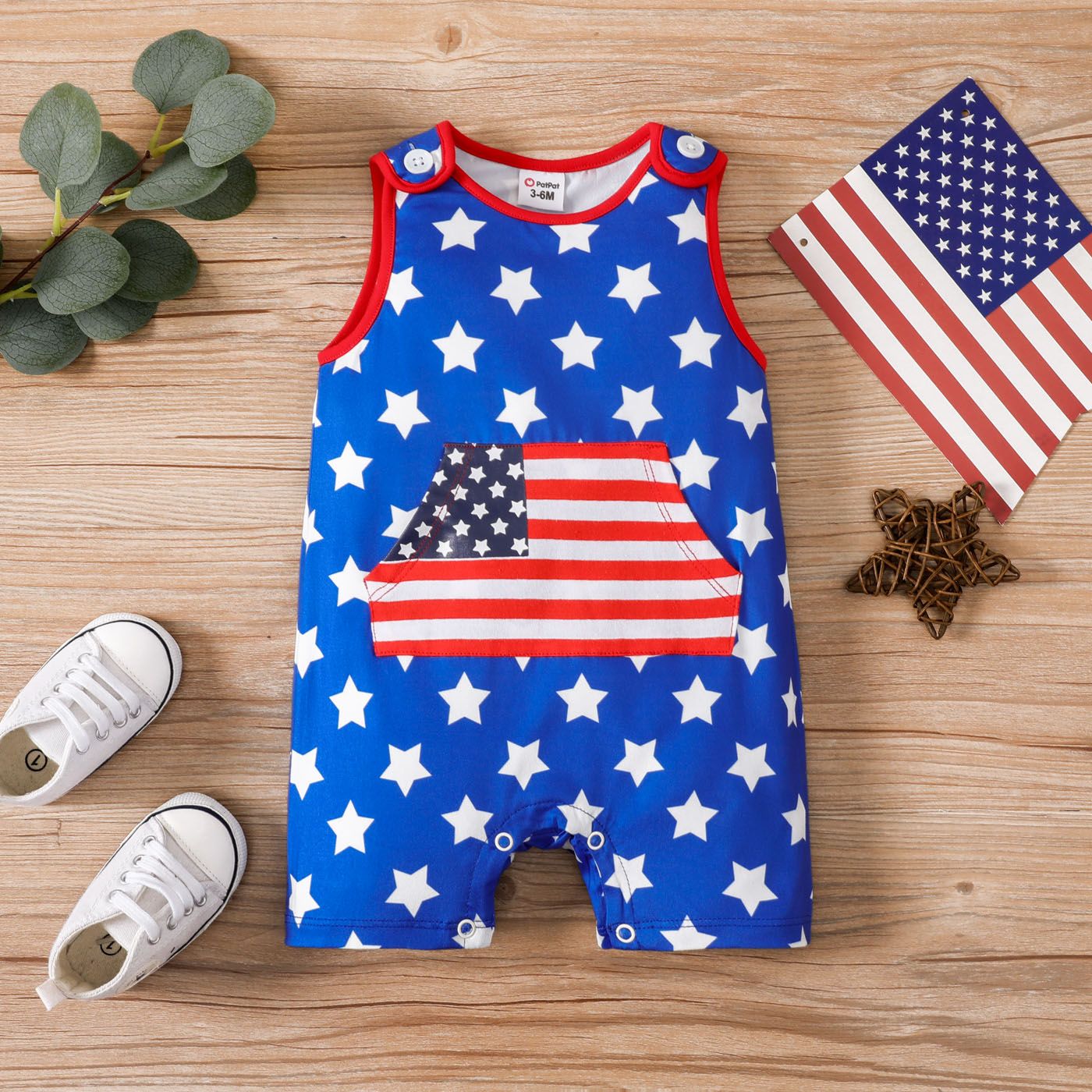 

Independence Day Baby Boy Front Pocket Sleeveless Jumpsuit