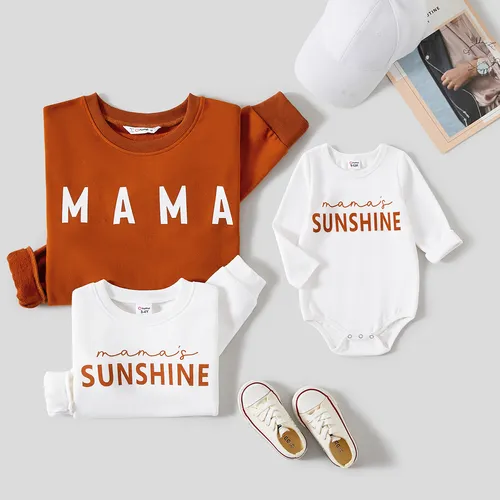 Mommy and Me Letter Print Round Neck Long-sleeve Matching Tops