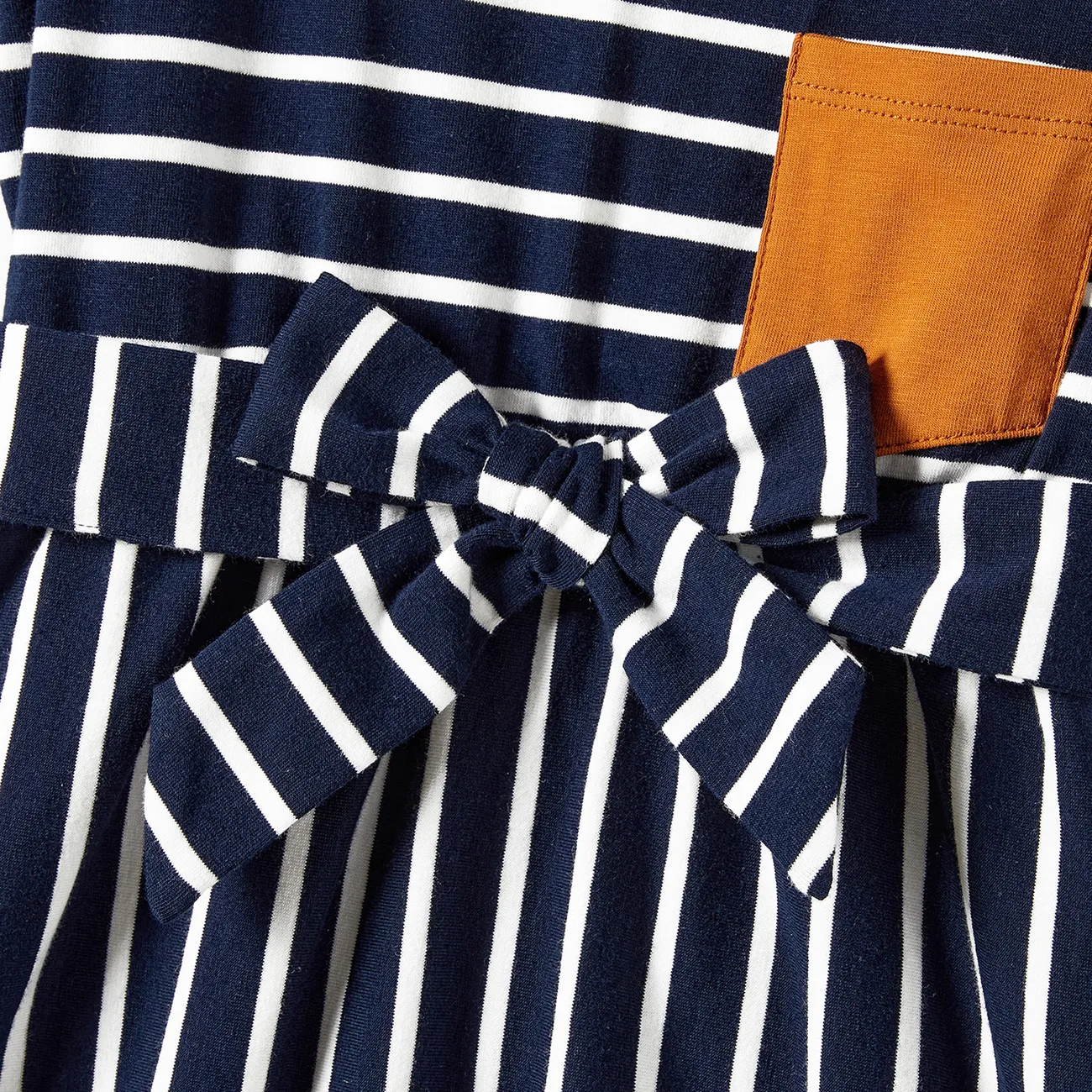 Family Matching Stripe Patched Pocket Belted Dresses and Colorblock Striped T-shirts Sets royalblue big image 1