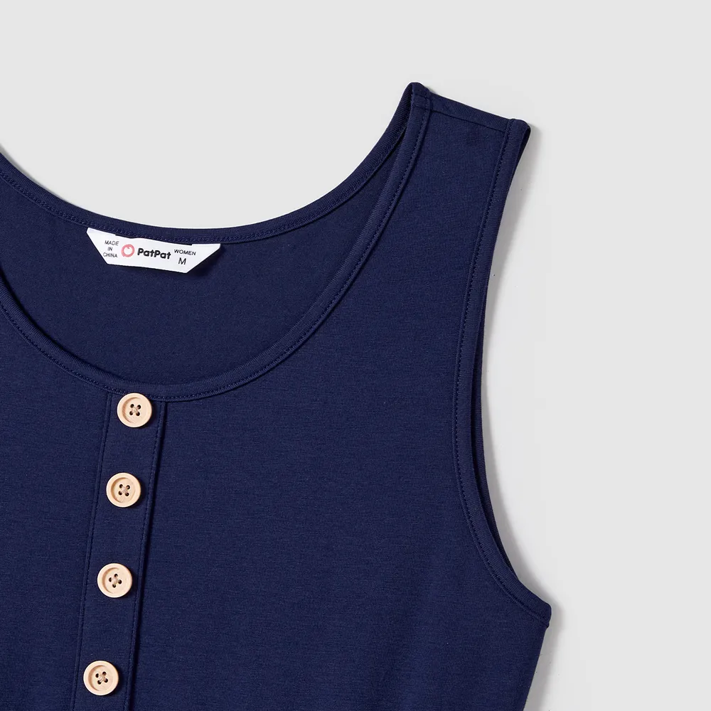 Family Matching Button Decor Tank Dresses and Striped T-shirts Sets big image 15