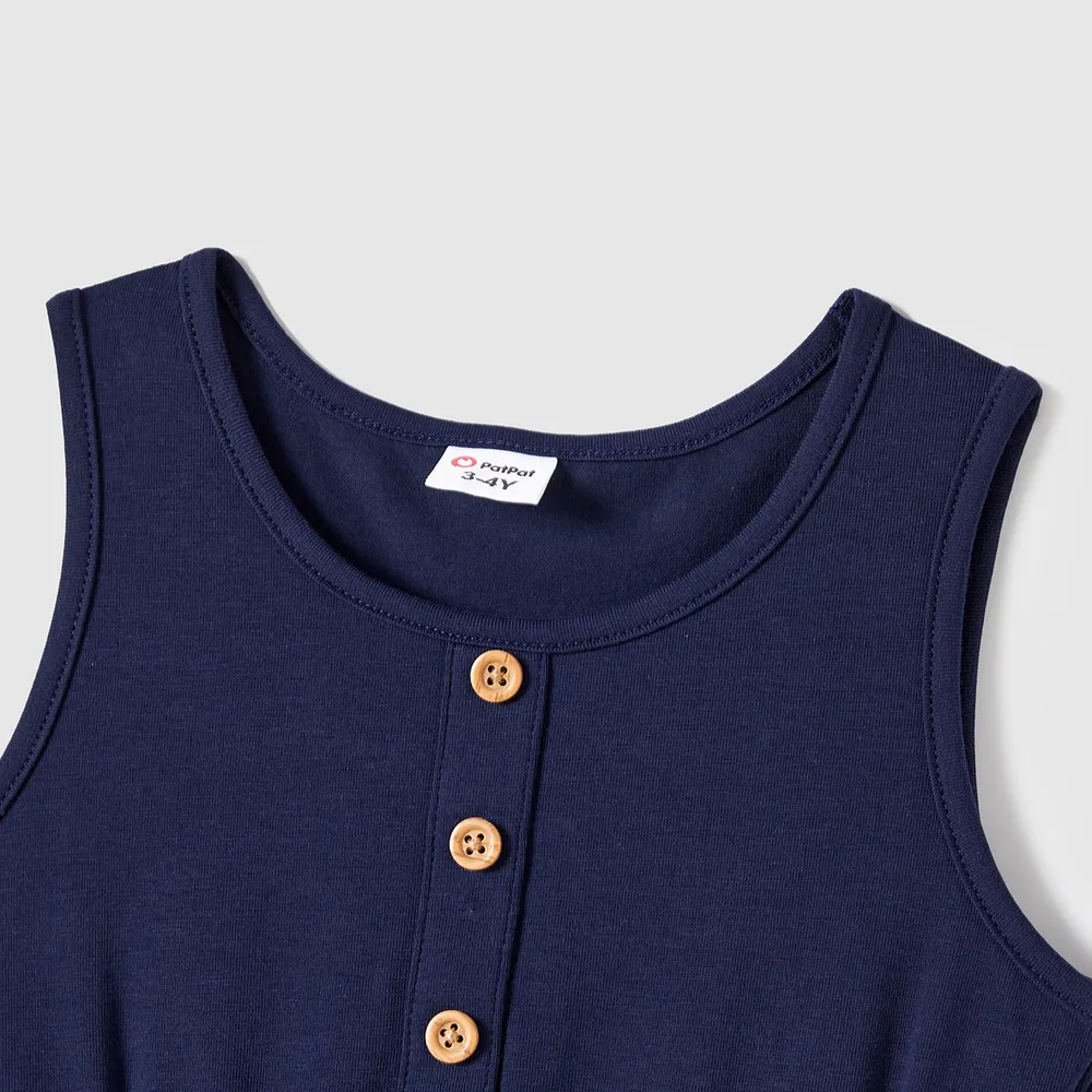 Family Matching Button Decor Tank Dresses and Striped T-shirts Sets big image 11