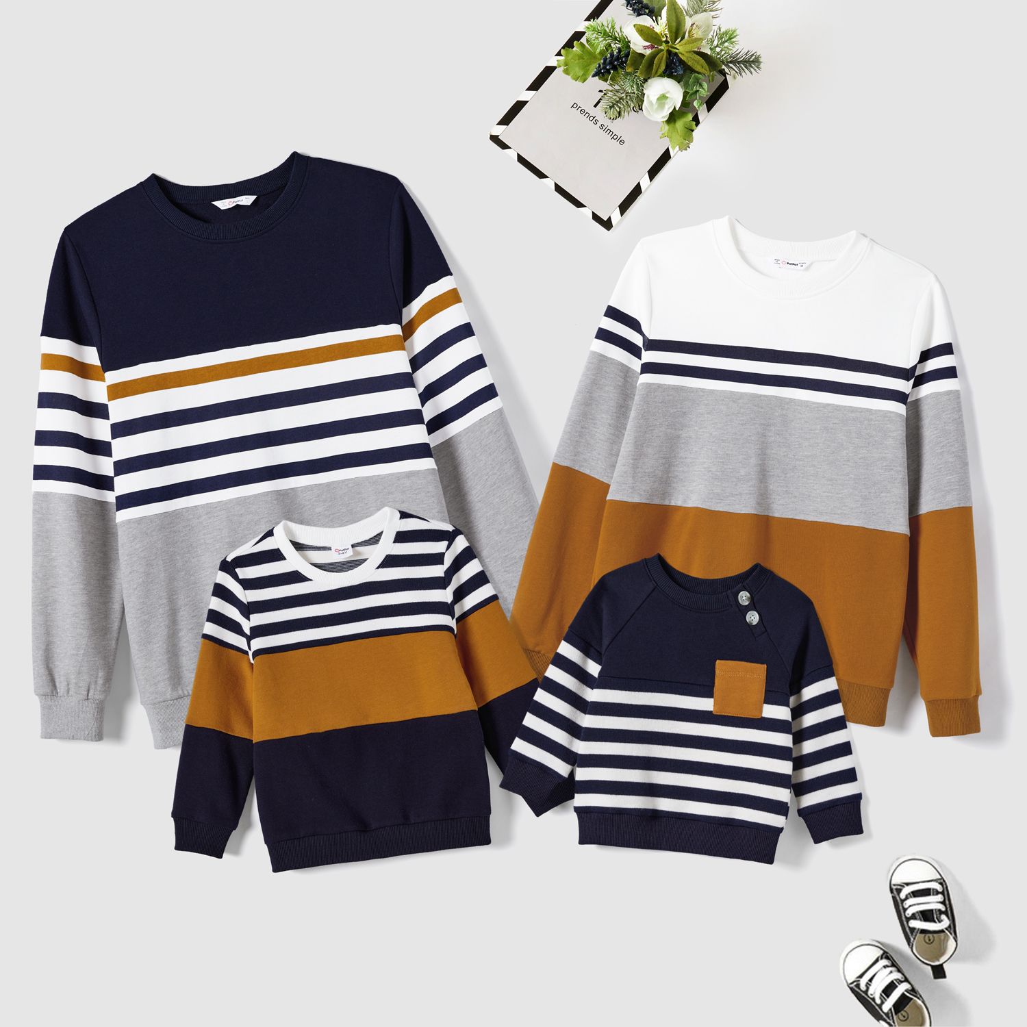 

Family Matching School Crew Neck Striped Tops