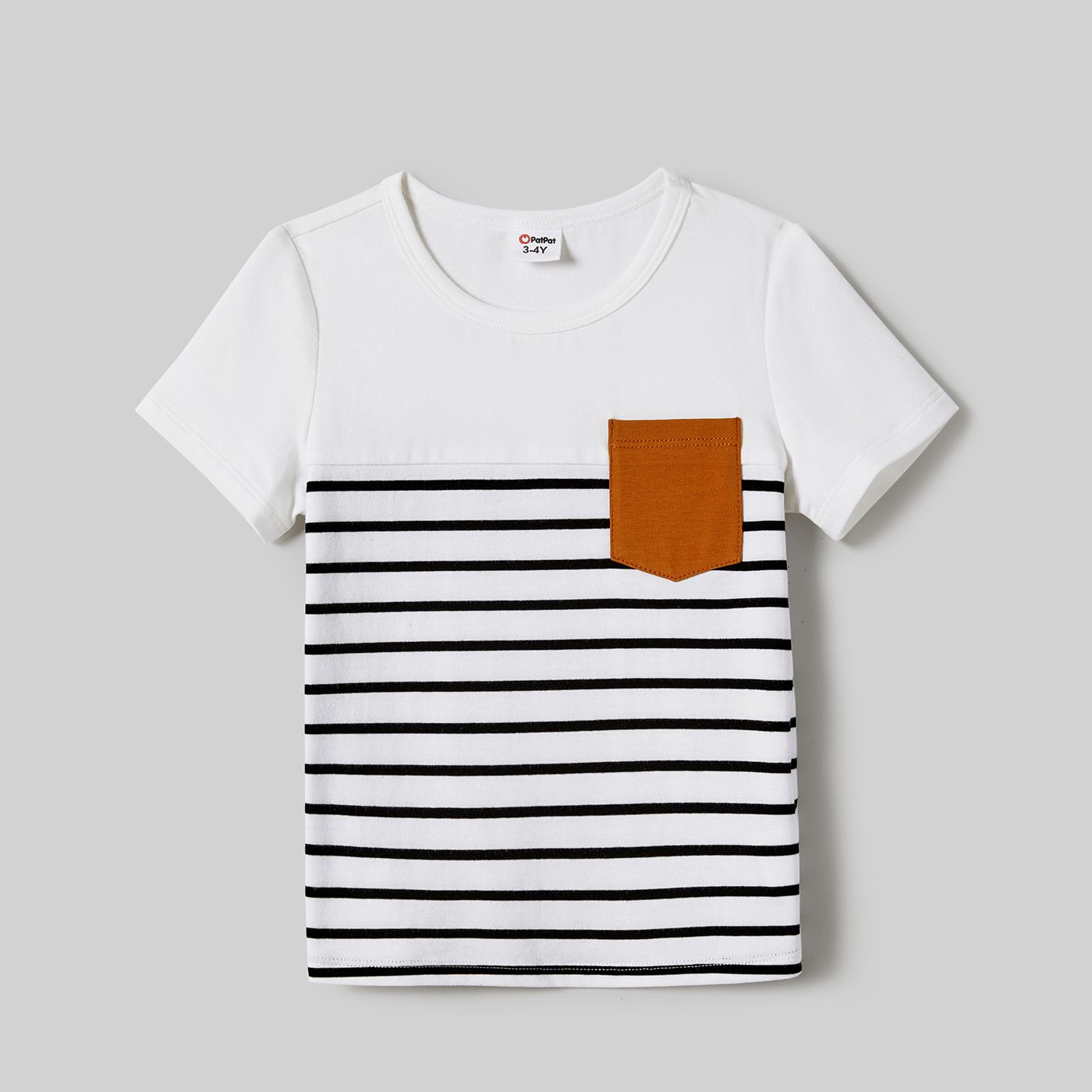 Family Matching 95% Cotton Stripe Asymmetrical Hem Short-sleeve Dresses and Stripe Panel T-shirts Se