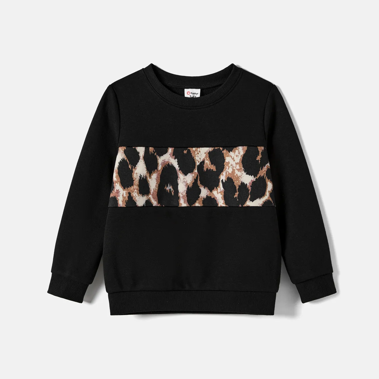 Family Matching Leopard Color Block Long-sleeve Tops big image 1
