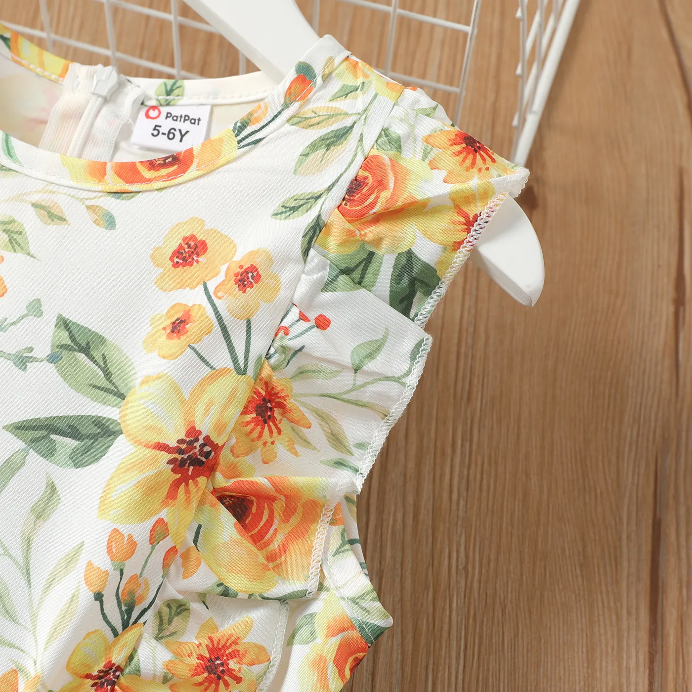 Kid Girl Floral Print Belted Combo Romper  Pale Yellow image 4