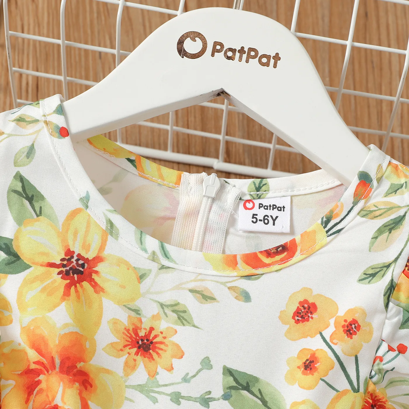 Kid Girl Floral Print Belted Combo Romper  Pale Yellow image 3