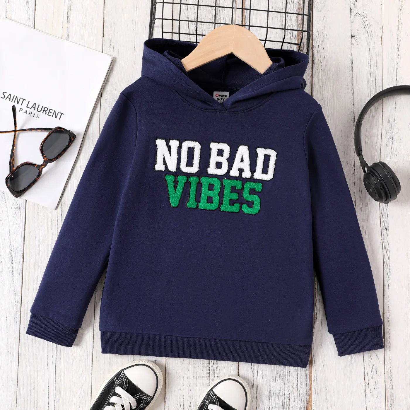 Kid Boy Letters Embroidery Long-sleeve Hooded Sweatshirt