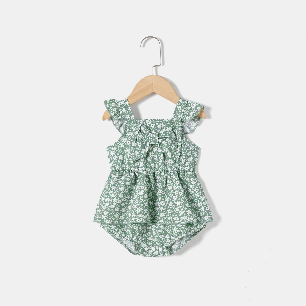 Mommy and Me Allover Floral Print Tie Side Ruffled Wrap Slip Dresses big image 1