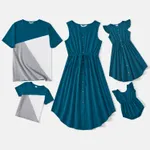 Family Matching Patch Pocket Drawstring Button Up Tank Dresses and Color Block Short-sleeve T-shirts Sets  image 2