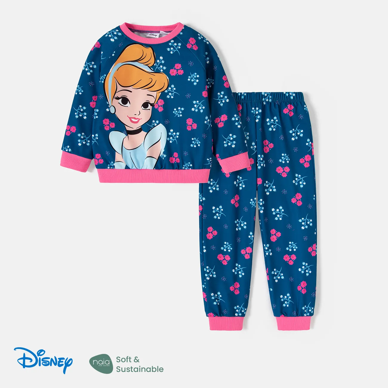 Disney Princess Toddler Girl 2pcs Naia™ Character & Floral Print Long-sleeve Pullover Sweatshirt and Pants Set   big image 1