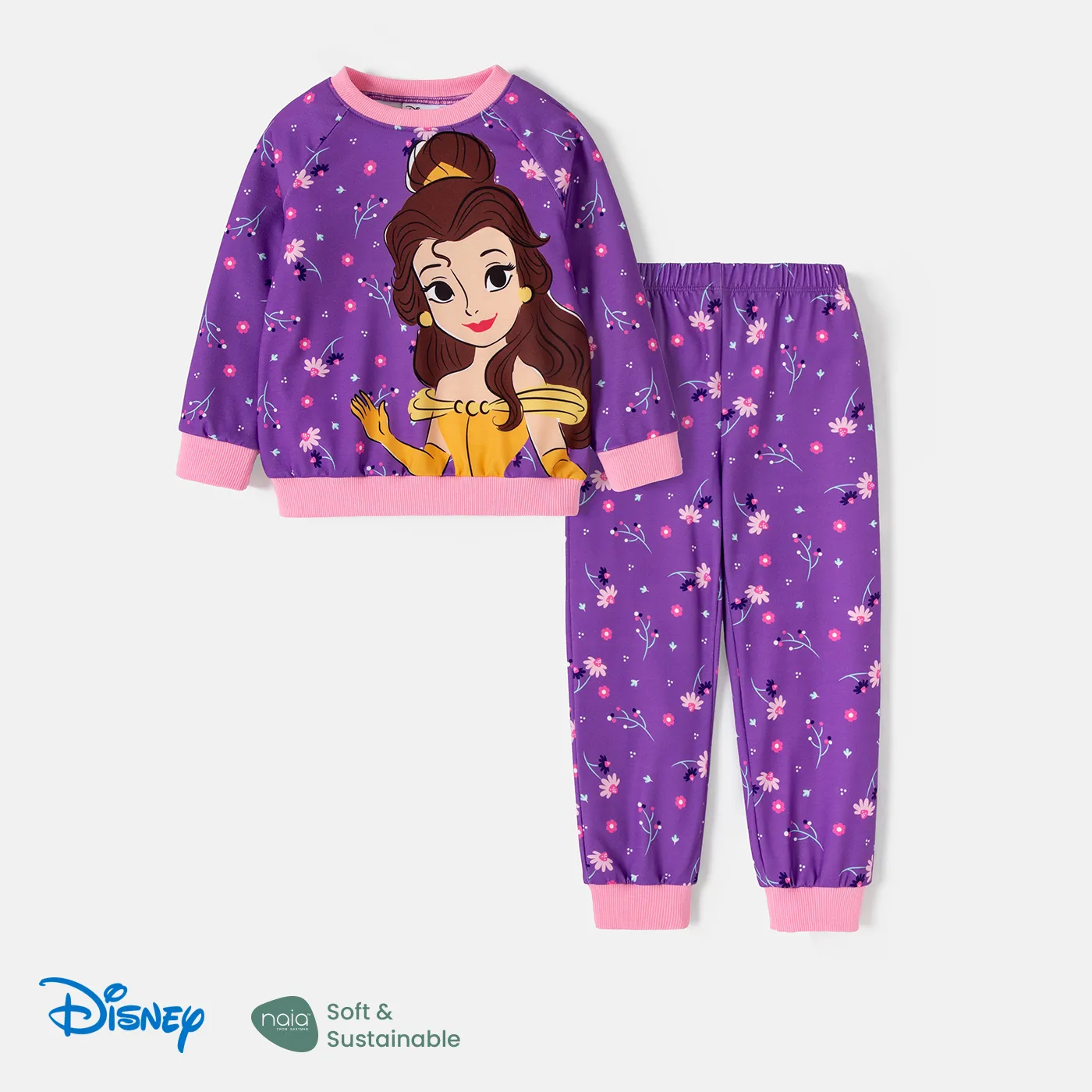 Disney Princess Toddler Girl 2pcs Naia™ Character & Floral Print Long-sleeve Pullover Sweatshirt and Pants Set  Purple