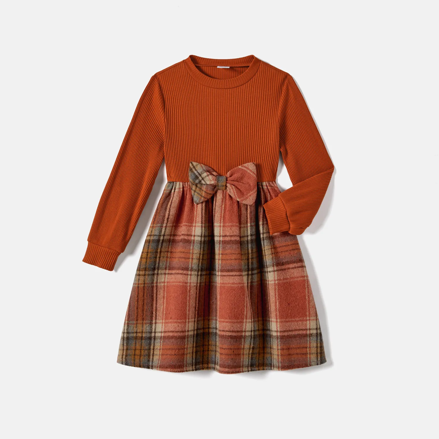 Family Matching Ribbed Spliced Plaid Belted Dresses and Polo Shirts Sets  big image 10