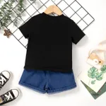 2pcs Toddler Boy 100% Cotton Letter Print Tee and Ripped Denim Shorts Set   image 2