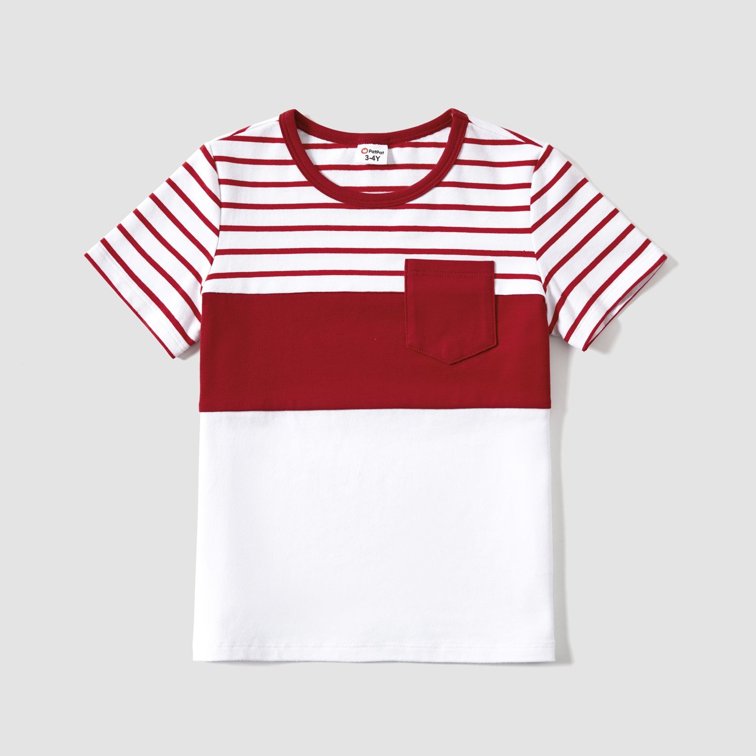 Family Matching Short-sleeve Stripe Print Color-block T-shirts And Floral Print Belted Dresses Sets