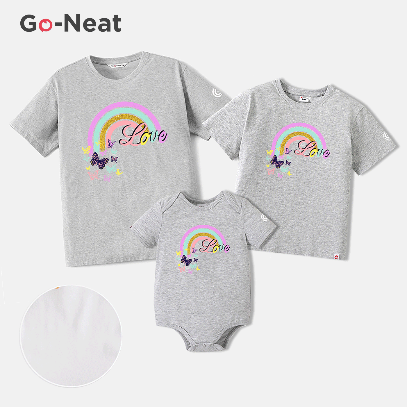 Go-Neat Water Repellent And Stain Resistant Mommy And Me Rainbow Butterfly Print Short-sleeve Tee
