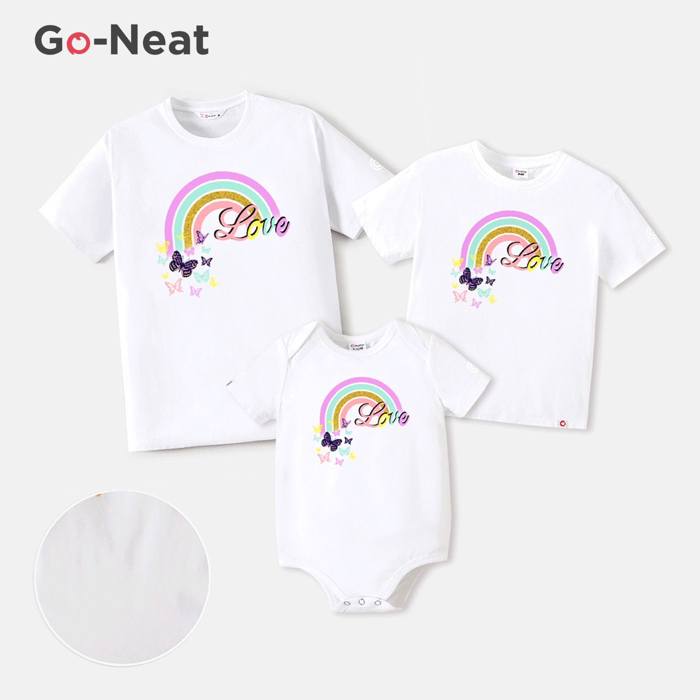 Go-Neat Water Repellent and Stain Resistant Mommy and Me Rainbow Butterfly Print Short-sleeve Tee