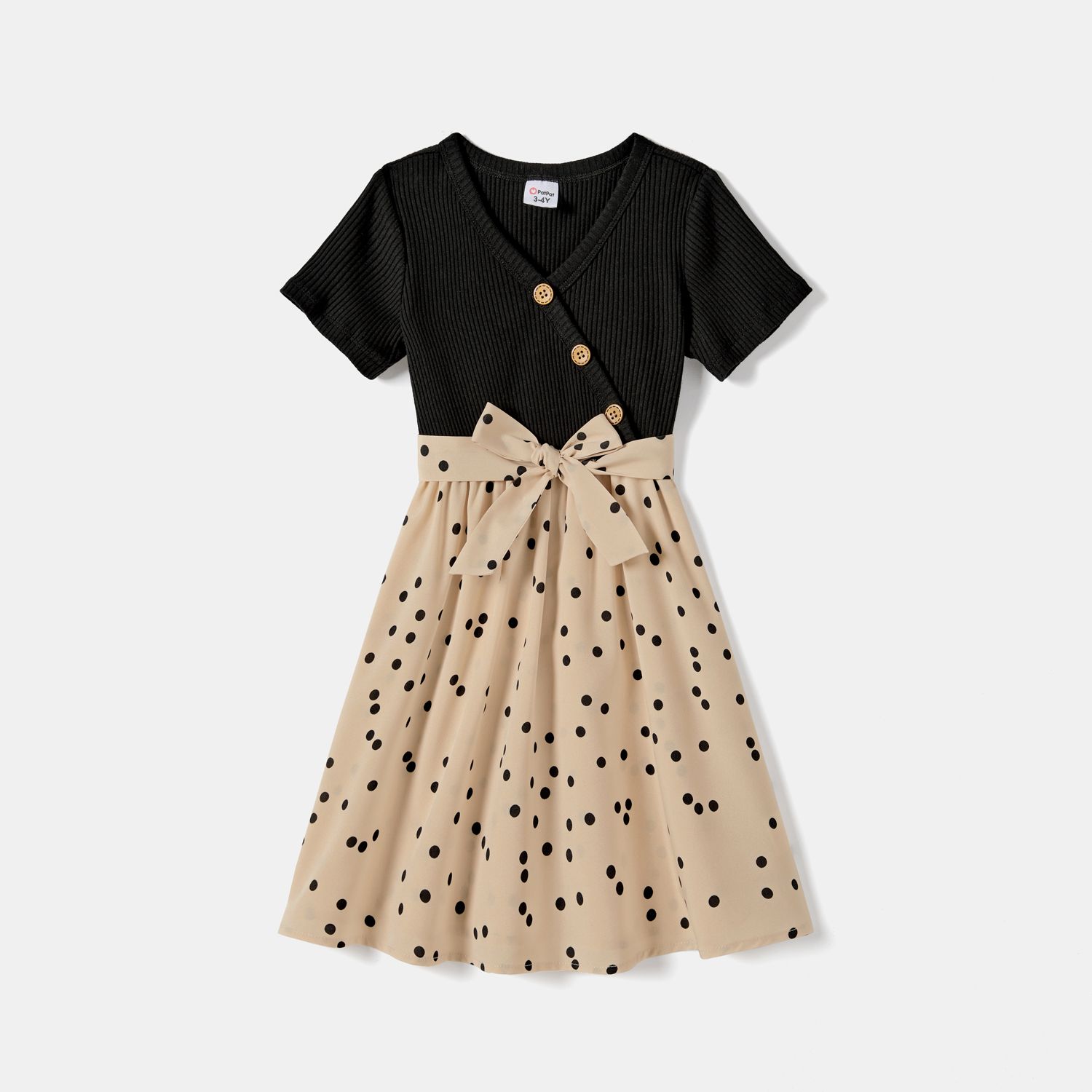 Family Matching  Polka Dot Dresses And Short-sleeve Colorblock T-shirts Sets