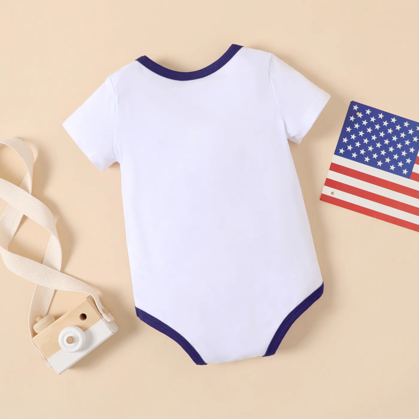 Independence Day Baby Girl/Boy Anchor & Letter Print Short-sleeve Bodysuit   Tibetanblue image 2