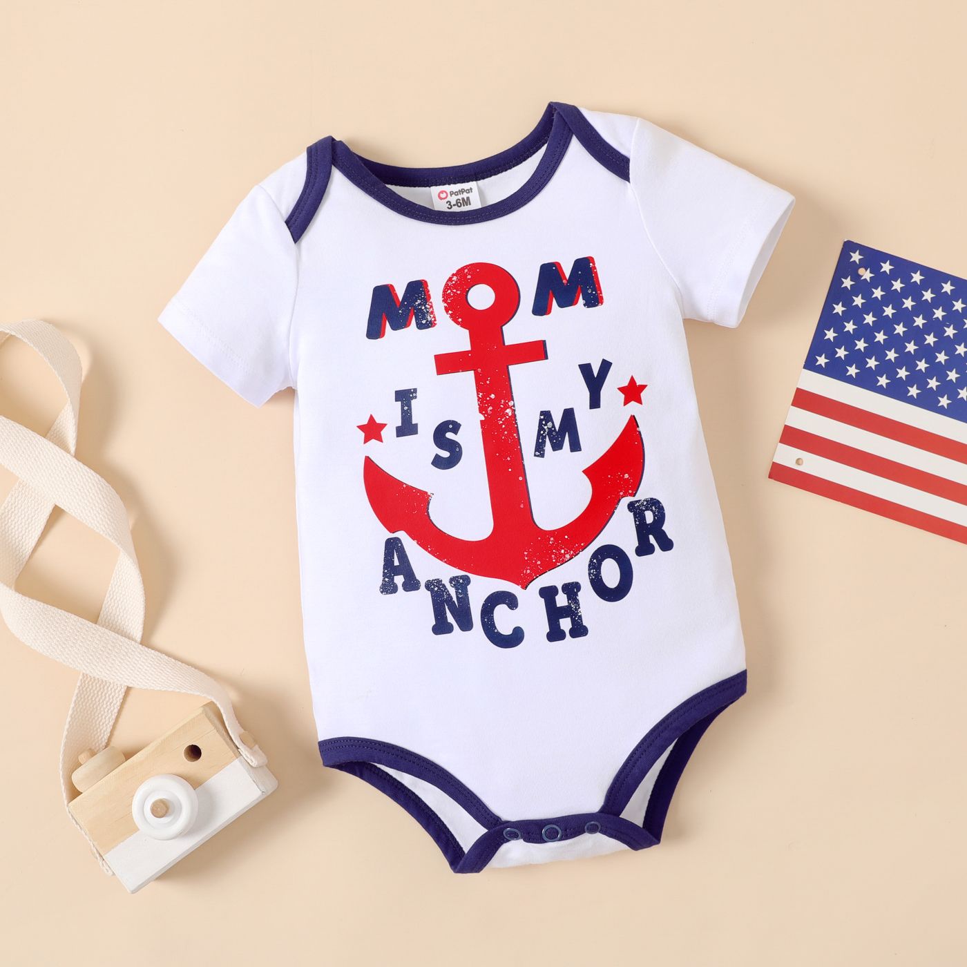 Independence Day Baby Girl/Boy Anchor & Letter Print Short Sleeve Body