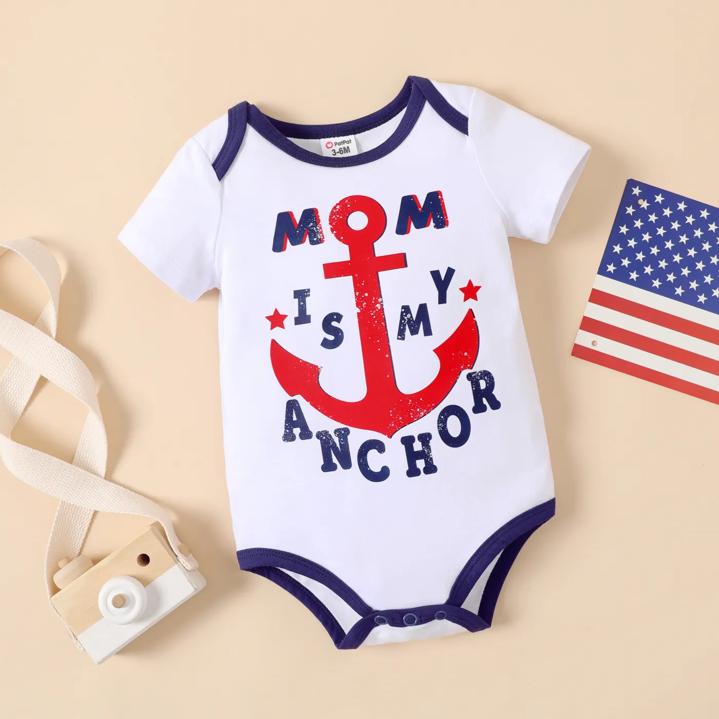 Independence Day Baby Girl/Boy Anchor & Letter Print Short-sleeve Bodysuit   Tibetanblue big image 1
