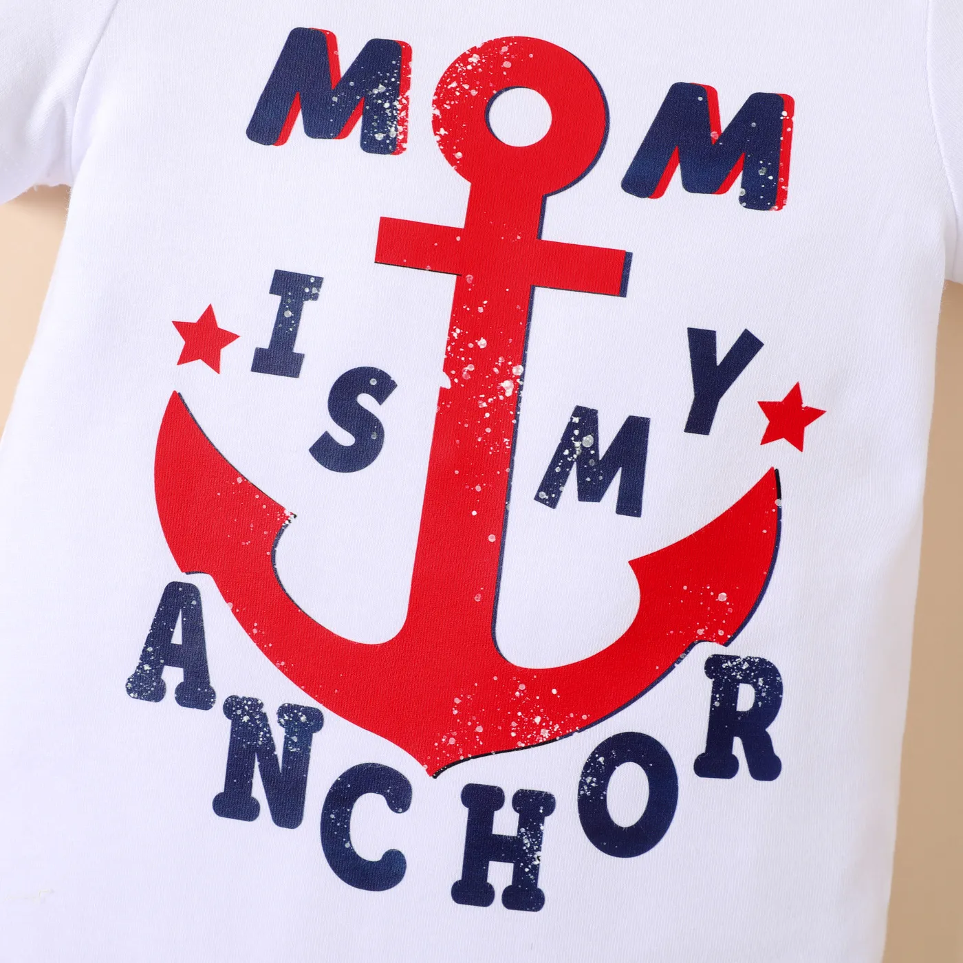 Independence Day Baby Girl/Boy Anchor & Letter Print Short-sleeve Bodysuit   Tibetanblue image 4