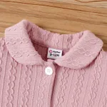 2pcs Baby Girl Buttons Front Solid Textured Jacket and Bow Decor Skirt Set  image 3