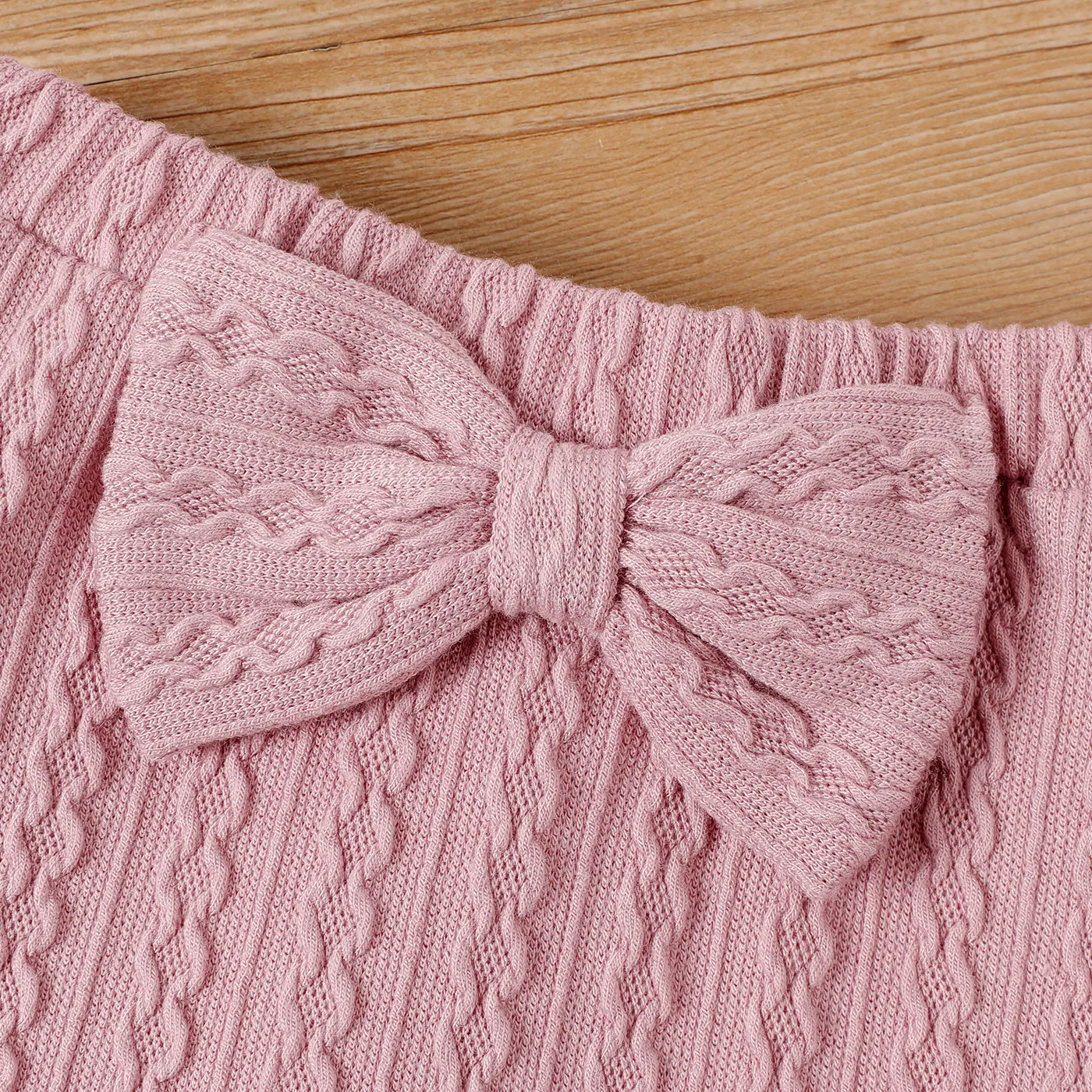 2pcs Baby Girl Buttons Front Solid Textured Jacket and Bow Decor Skirt Set Dark -Pink image 5