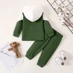 2pcs Baby Boy Bear Print Color Block Hoodie and Pants Set    image 2
