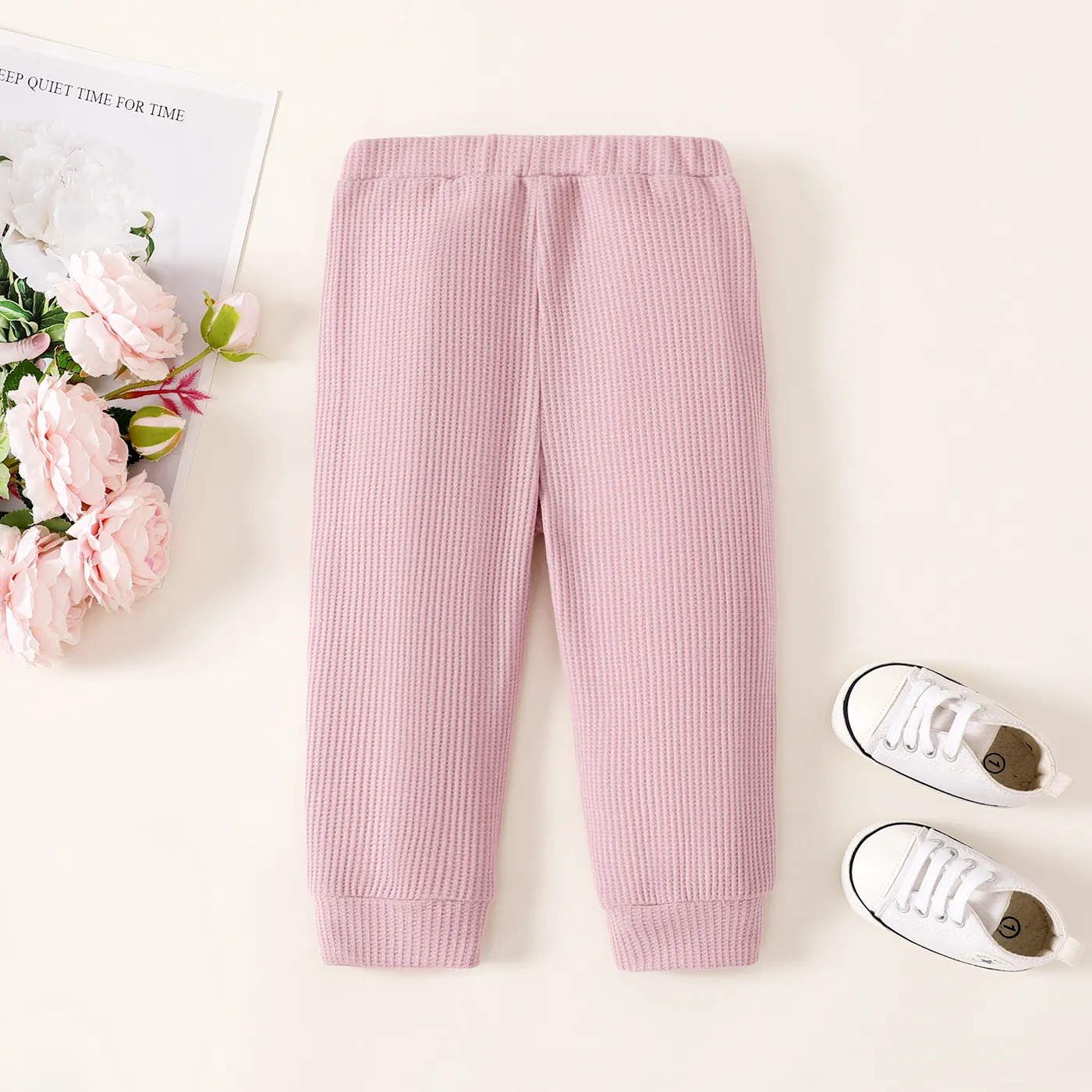 Baby Girl Waffle Solid Casual Pants  image 2