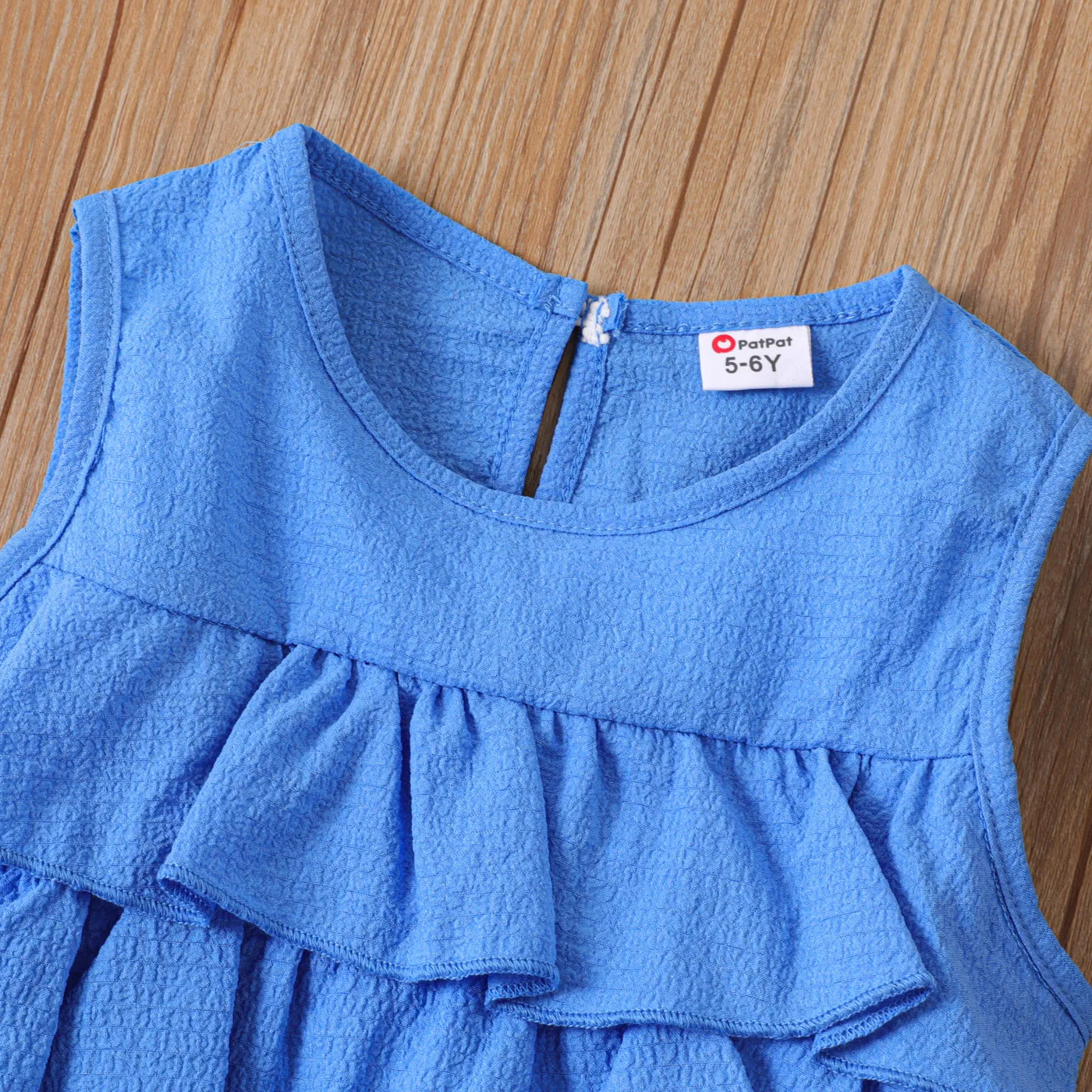 2pcs Kid Girl Solid Ruffled Layered Tank Top and Shorts Set   Blue image 3